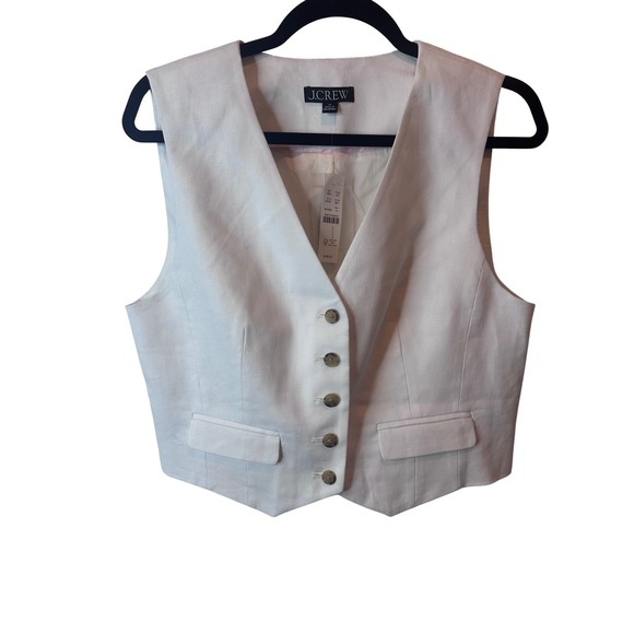 J.Crew Jackets & Blazers - NEW J.Crew White Linen Blend Button Vest Size 10 Front Pockets